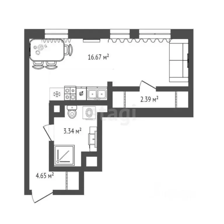 Студия Тюменская область, Тюмень Харьковская ул., 74 (28.0 м) - Фото 0