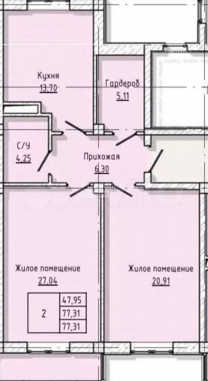 2-к. квартира, 77 м, 6/10 эт. - Фото 0