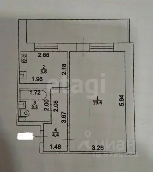 1-к кв. Татарстан, Казань ул. Юлиуса Фучика, 129 (32.9 м) - Фото 2