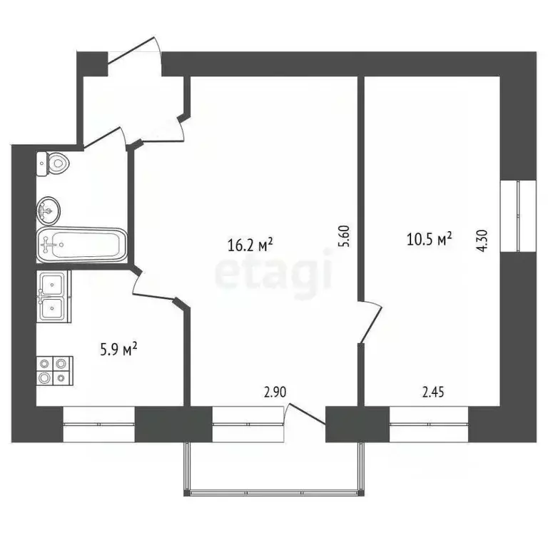 2-к кв. Ярославская область, Ярославль Которосльной пер., 5 (42.5 м) - Фото 2
