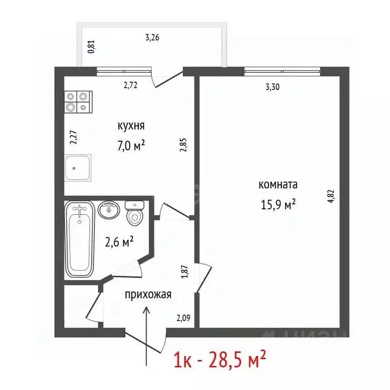 1-к кв. Свердловская область, Екатеринбург ул. Ангарская, 48 (28.5 м) - Фото 2