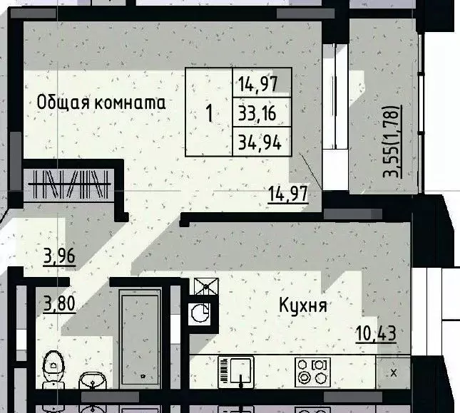 1-к кв. Саха (Якутия), Якутск пос. Геологов,  (34.94 м) - Фото 0