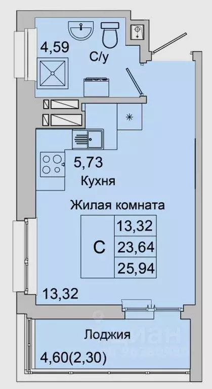 Студия Ростовская область, Батайск ул. Булгакова, 11 (25.94 м) - Фото 0