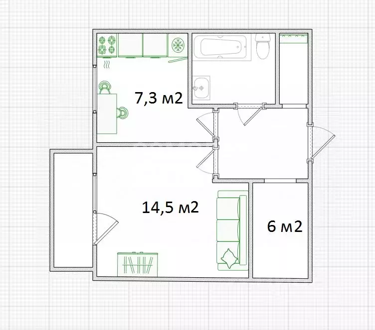 1-к кв. Омская область, Омск ул. Перелета, 2 (33.1 м) - Фото 1