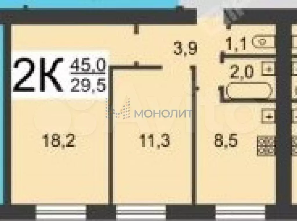 2-к. квартира, 45 м, 8/9 эт. - Фото 0