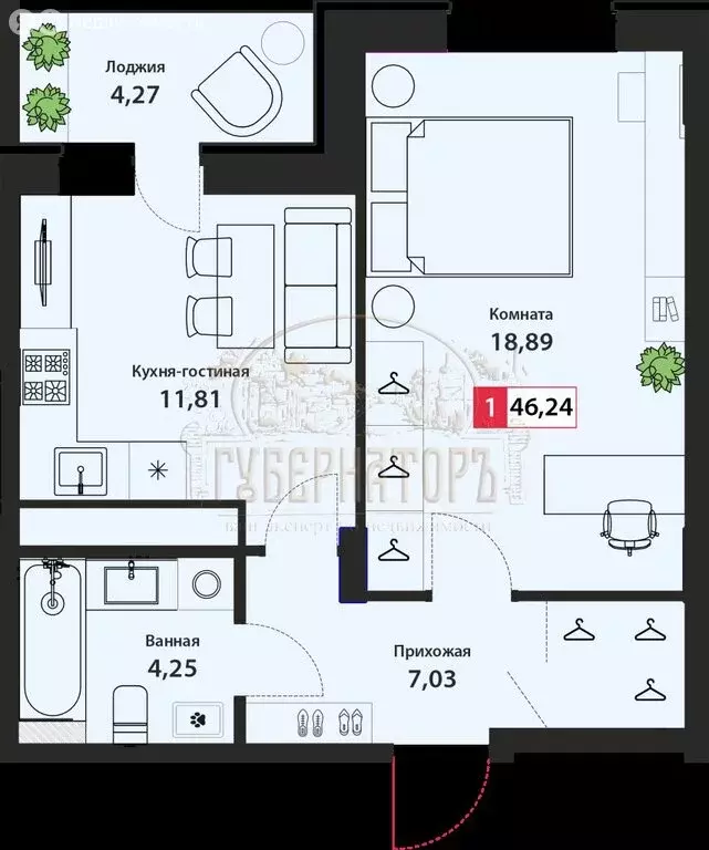 1-комнатная квартира: Тверь, Оснабрюкская улица, 22 (46.24 м) - Фото 1