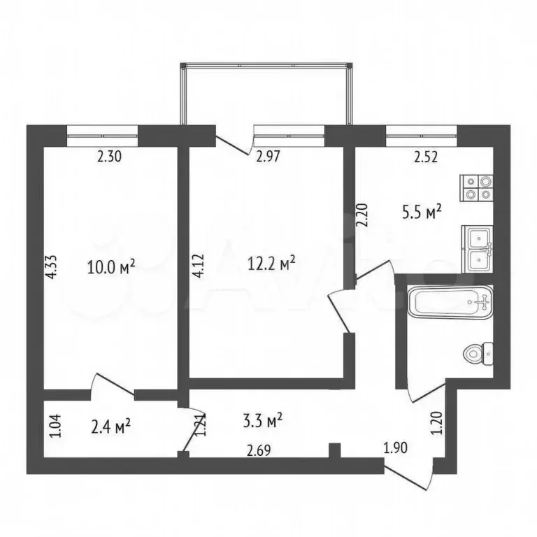 2-к. квартира, 40,9 м, 5/5 эт. - Фото 0