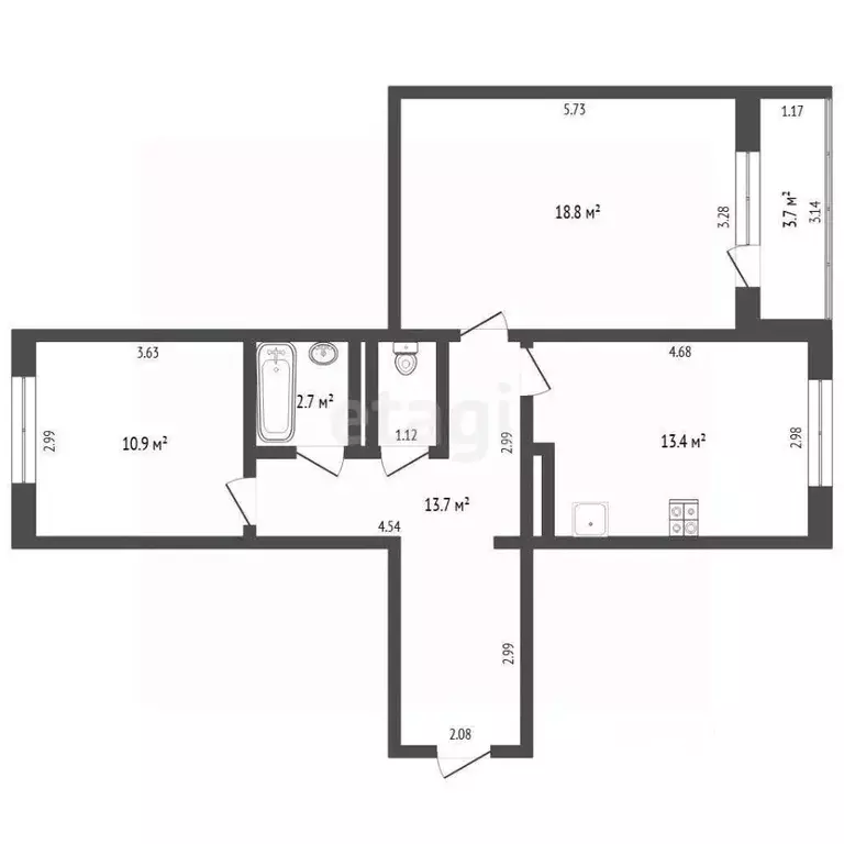 2-к кв. Тюменская область, Тюмень ул. Николая Федорова, 17 (61.3 м) - Фото 2