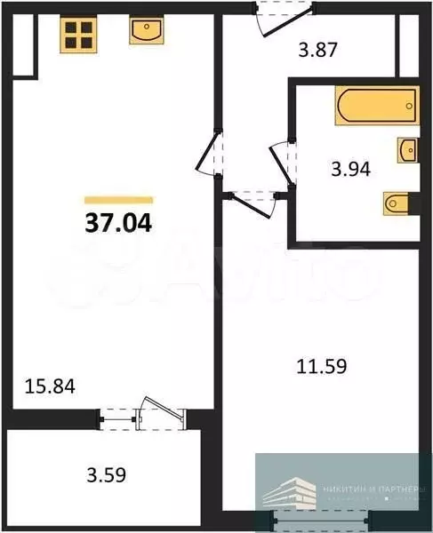 1-к. квартира, 37 м, 9/10 эт. - Фото 0