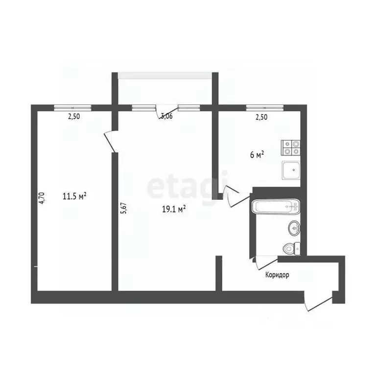 2-к кв. Томская область, Томск ул. Котовского, 14 (46.0 м) - Фото 2