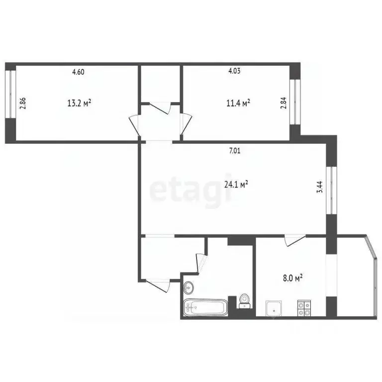 3-к кв. Ханты-Мансийский АО, Сургут ул. Крылова, 35 (70.0 м) - Фото 1