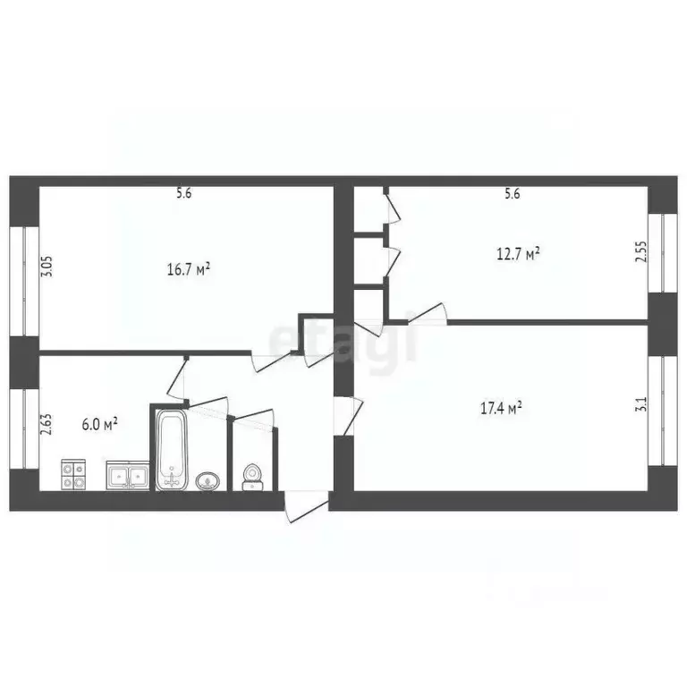 3-к кв. Омская область, Омск ул. Лукашевича, 19 (63.5 м) - Фото 1