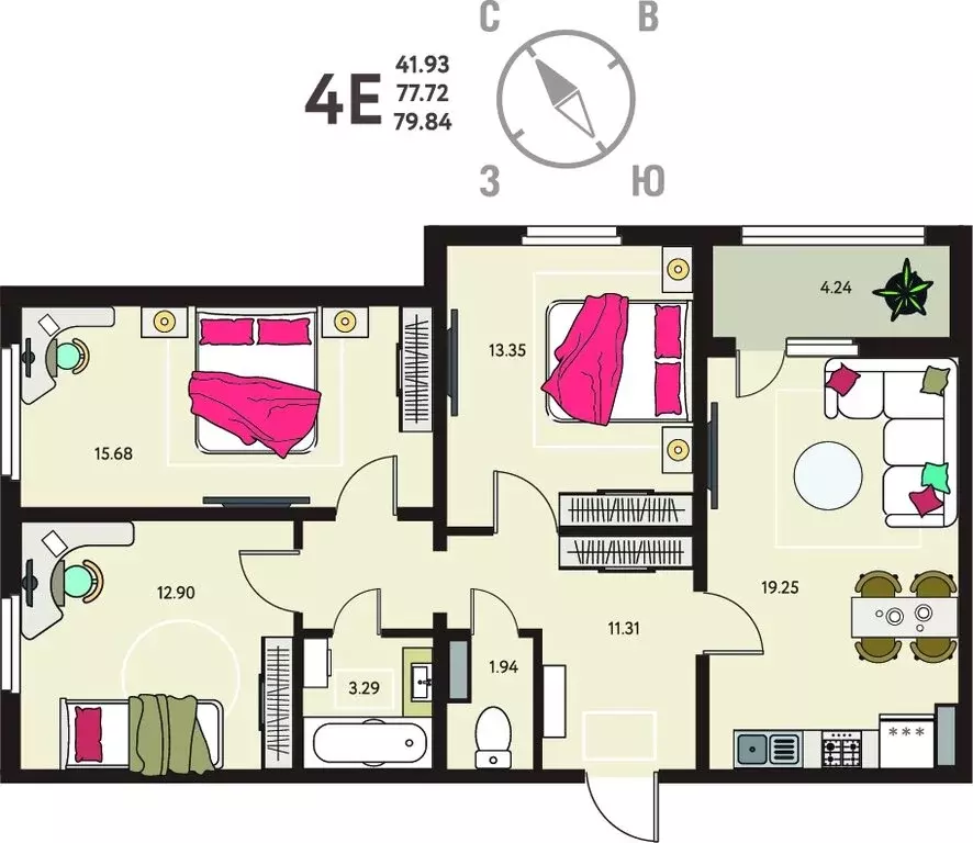 3-комнатная квартира: Липецк, ЖК Инстеп. Механизаторов (79.84 м) - Фото 1