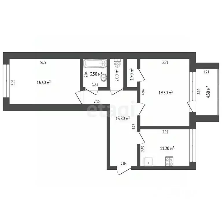 2-к кв. Тюменская область, Тюмень ул. Червишевский Тракт, 64к2 (68.9 ... - Фото 2
