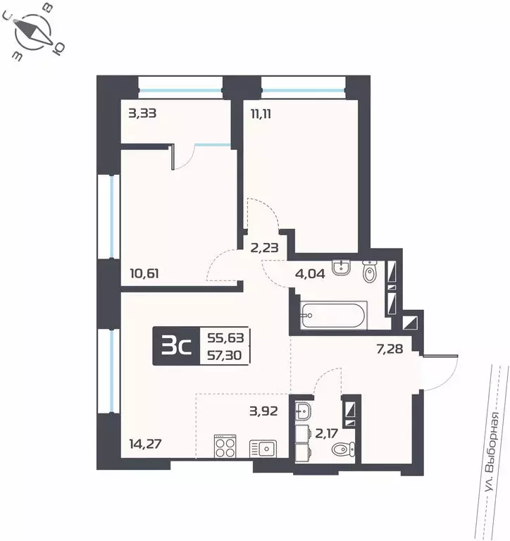 3-комнатная квартира: Новосибирск, жилой комплекс Астон.Геометрия ... - Фото 1