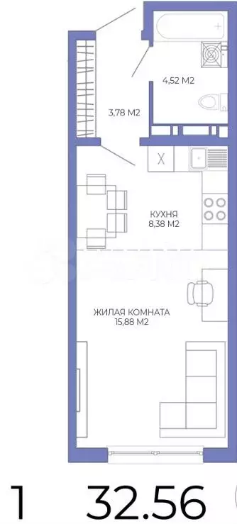 Квартира-студия, 33 м, 4/17 эт. - Фото 0