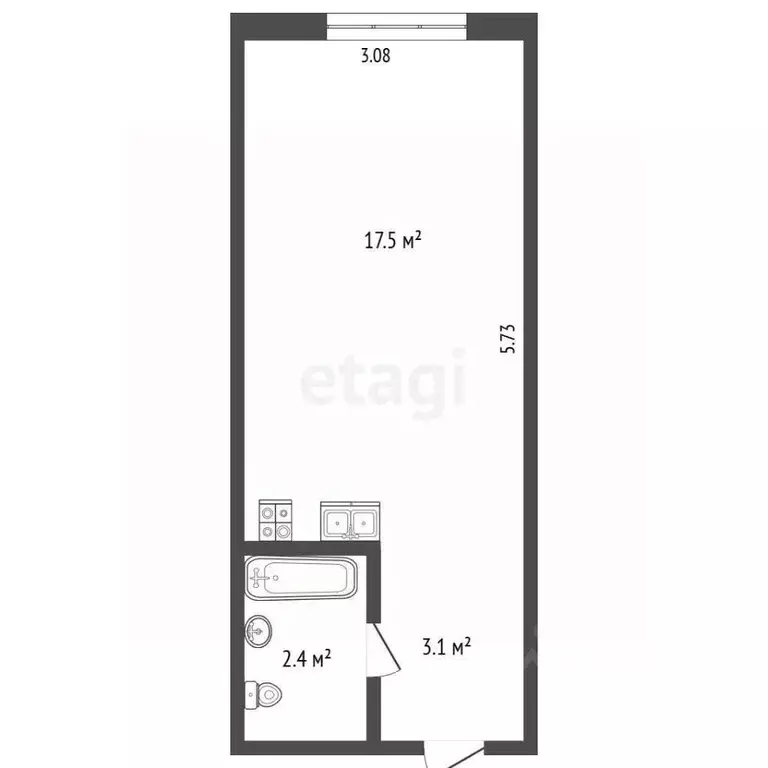 Студия Кемеровская область, Кемерово Космическая ул., 18 (23.2 м) - Фото 2