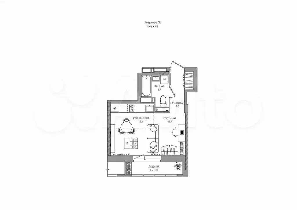 Квартира-студия, 27,2 м, 6/16 эт. - Фото 0