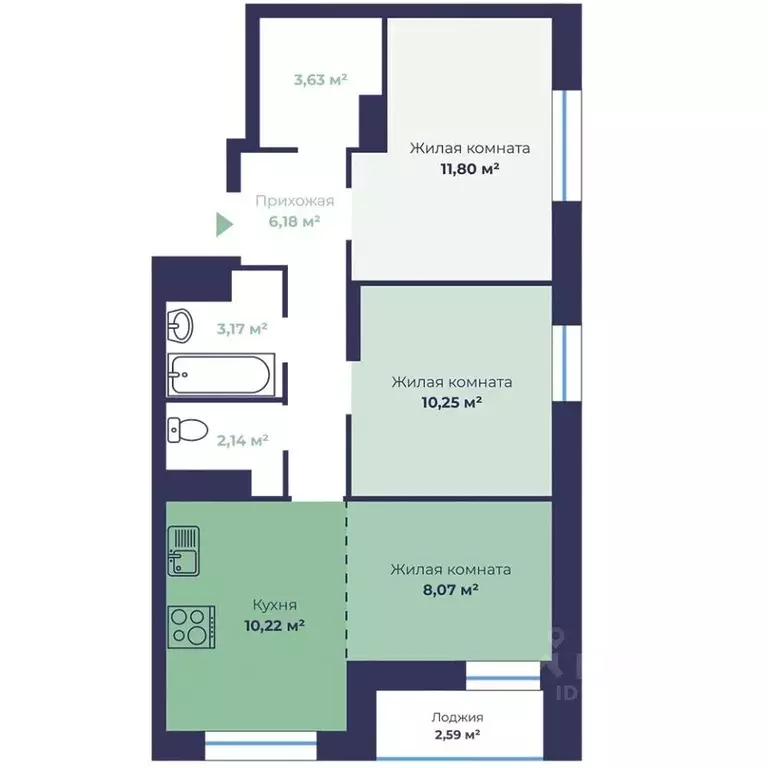 3-к кв. Ярославская область, Ярославль Аэропарк жилой комплекс (56.76 ... - Фото 1