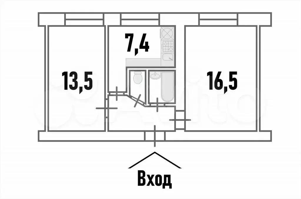 2-к. квартира, 45 м, 2/5 эт. - Фото 0