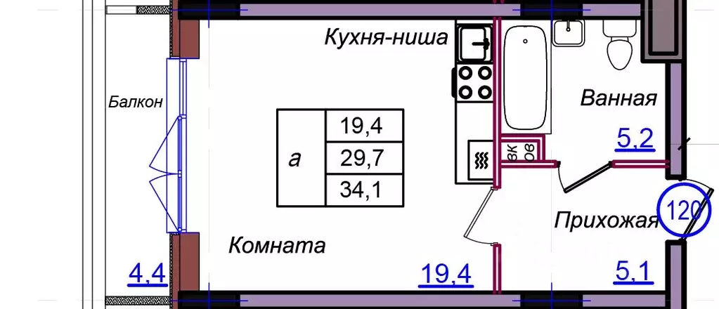 Студия Калининградская область, Светлогорск Балтийская ул. (34.1 м) - Фото 1