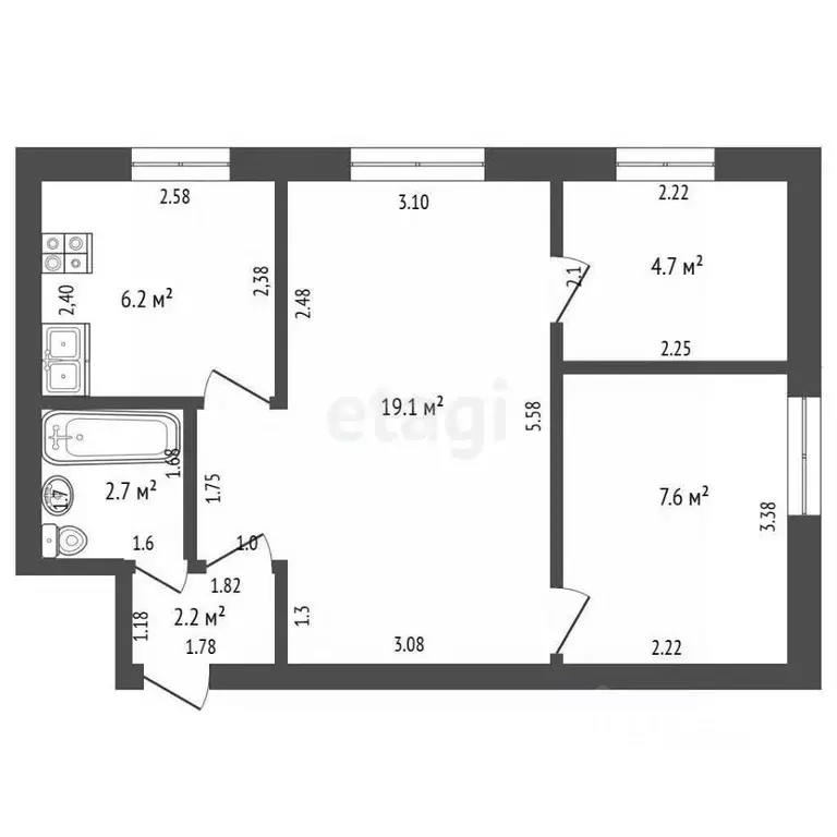 2-к кв. Башкортостан, Стерлитамак просп. Ленина, 43 (42.5 м) - Фото 2