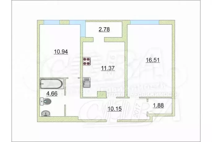 2-к. квартира, 55 м, 2/17 эт. - Фото 0