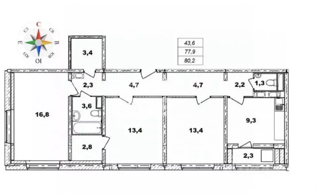 3-к кв. Москва ул. Сочинская, 8 (80.0 м) - Фото 2
