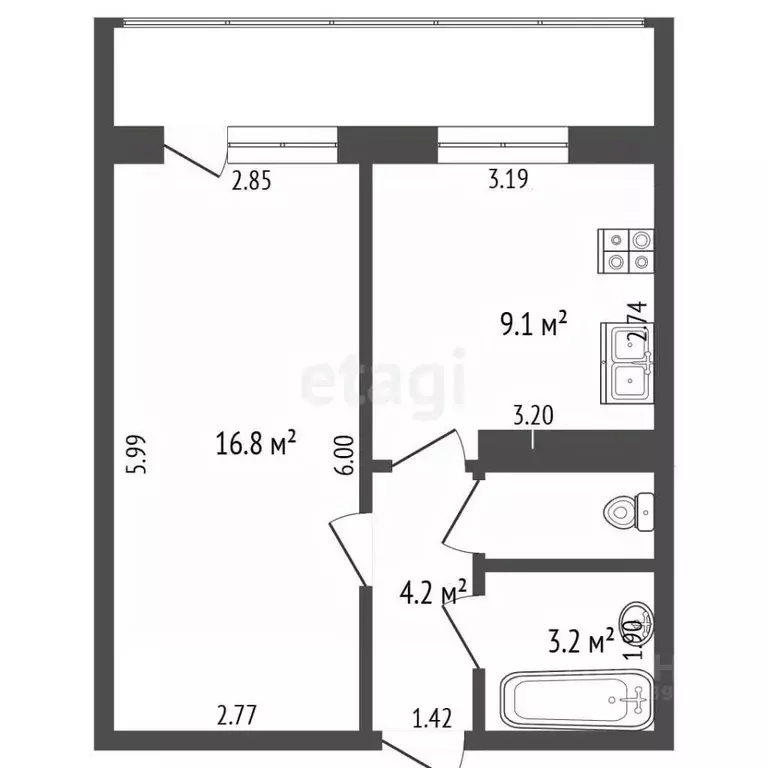 1-к кв. Вологодская область, Вологда Рабочая ул., 1Б (34.8 м) - Фото 1