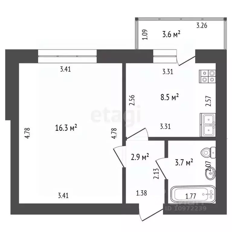 1-к кв. Башкортостан, Стерлитамак ул. Николаева, 22 (31.4 м) - Фото 2