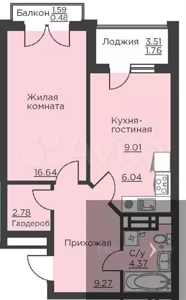 1-к. квартира, 50,4 м, 13/18 эт. - Фото 0