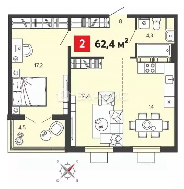 2-к кв. Пензенская область, Пензенский район, Засечный сельсовет, с. ... - Фото 2