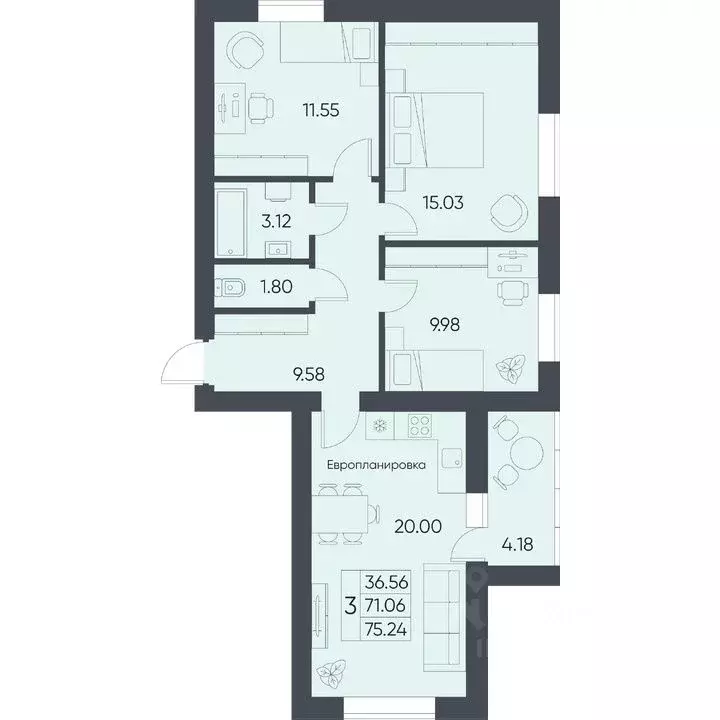3-к кв. Саратовская область, Татищево рп  (75.24 м) - Фото 0