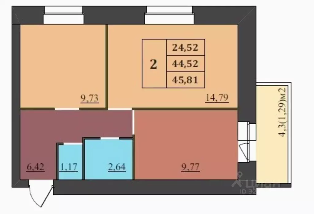 2-к кв. Ярославская область, Ярославль ул. Комкора Хрипина, 2 (45.81 ... - Фото 2