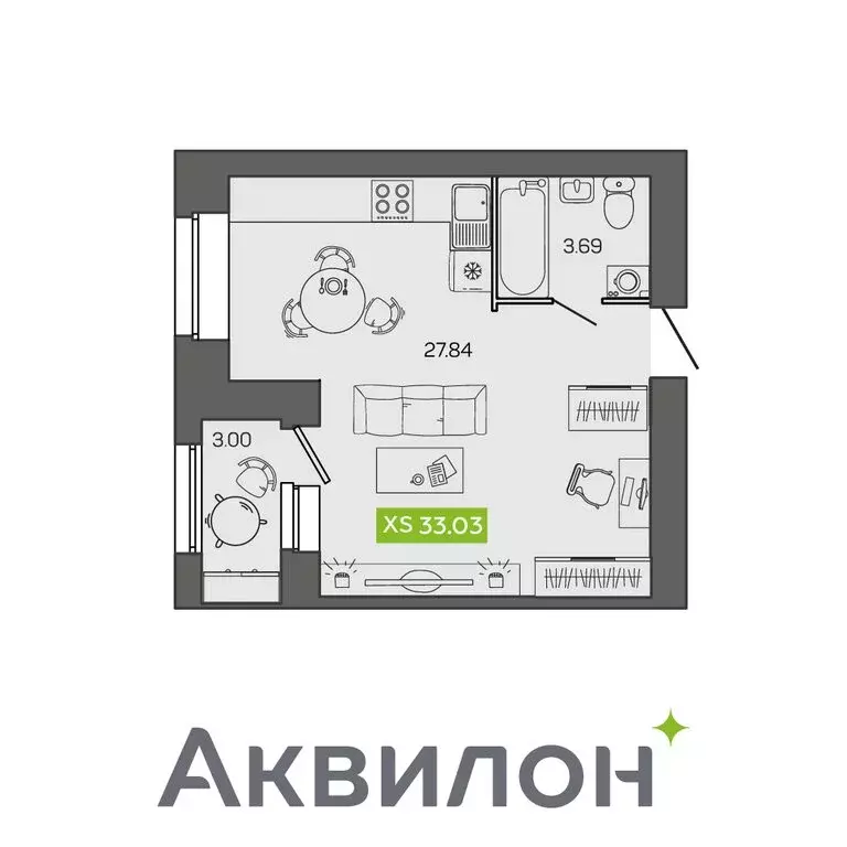 Квартира-студия: Северодвинск, жилой комплекс Квартал № 100 (33.03 м) - Фото 0