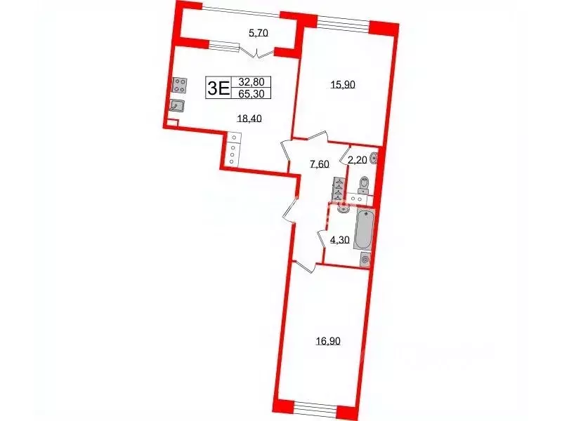 2-к кв. Санкт-Петербург Уральская ул., 23 (65.3 м) - Фото 1