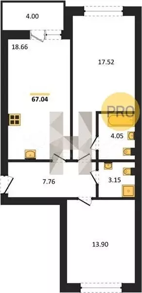 2-к. квартира, 67 м, 5/9 эт. - Фото 1