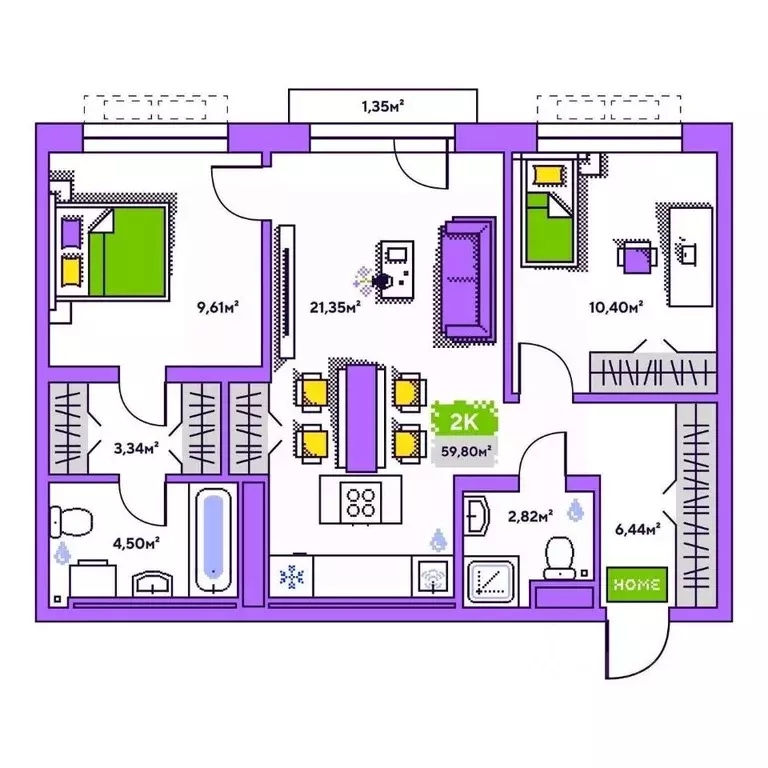 2-к кв. Тюменская область, Тюмень Полевая ул., 93к1 (59.8 м) - Фото 1