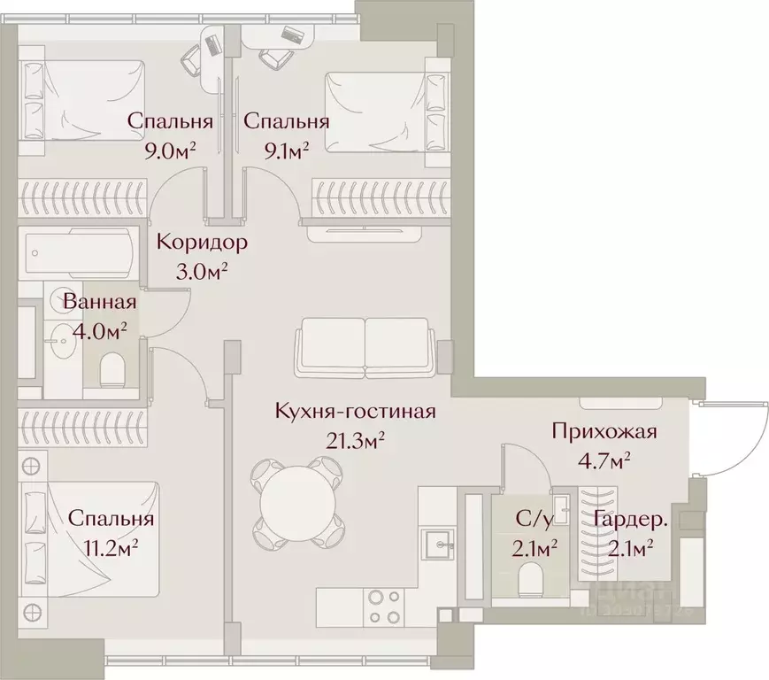 3-к кв. Татарстан, Казань Щербаковский пер., 5 (66.53 м) - Фото 2