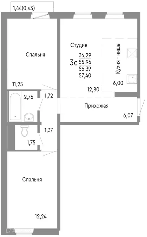 Продаётся 3-к квартира, 56.39 м - Фото 0