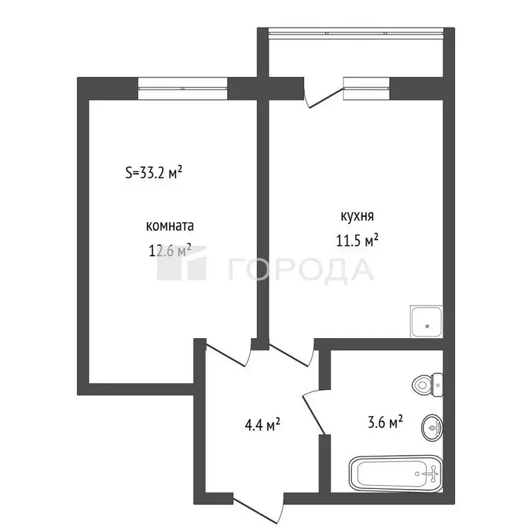 1-комнатная квартира: Барнаул, улица Папанинцев, 145 (33.4 м) - Фото 1