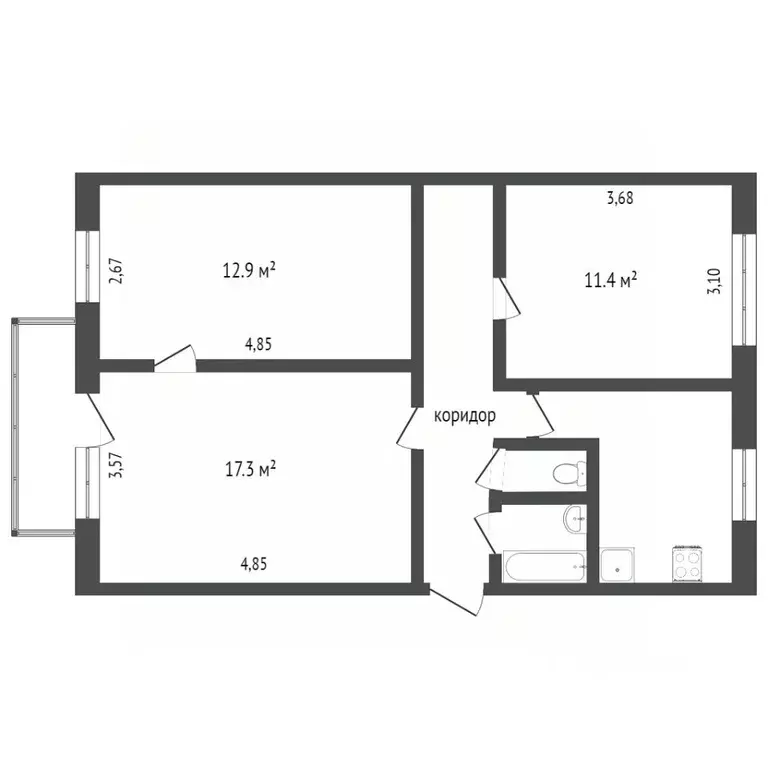 3-к кв. Ханты-Мансийский АО, Сургут ул. Пушкина, 5 (57.6 м) - Фото 1