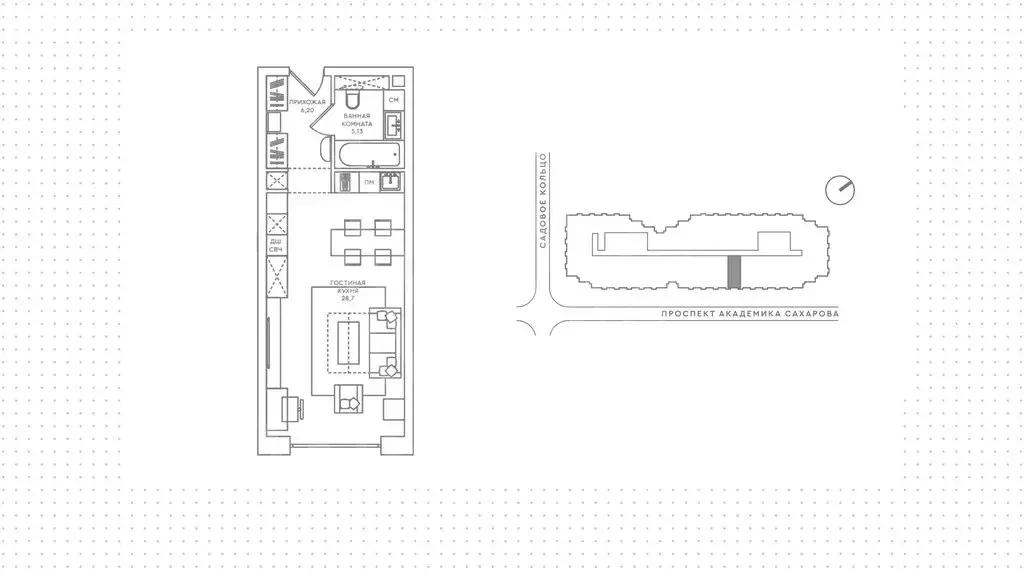Квартира-студия: Москва, проспект Академика Сахарова, 7 (40 м) - Фото 1