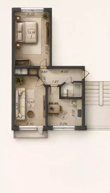 2-к кв. Санкт-Петербург ул. Софьи Ковалевской, 10К4 (45.5 м) - Фото 2