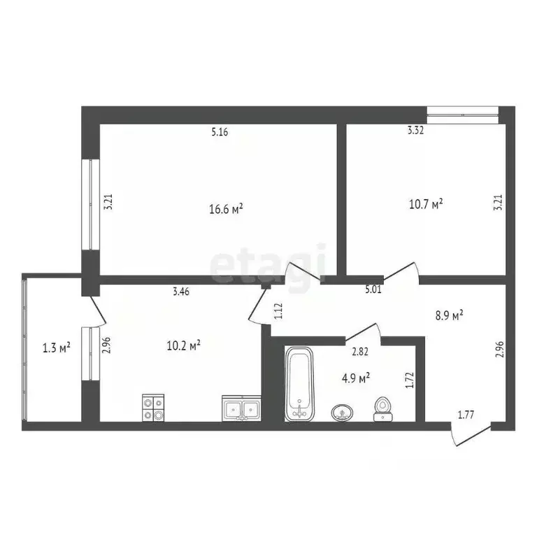 2-к кв. Ямало-Ненецкий АО, Новый Уренгой Дружба мкр, 4/3 (51.3 м) - Фото 1