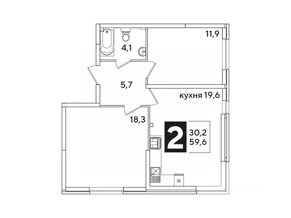 2-к кв. Краснодарский край, Краснодар Самолет-6 жилой комплекс (59.6 ... - Фото 1