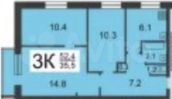 3-к. квартира, 52,4 м, 5/5 эт. - Фото 0