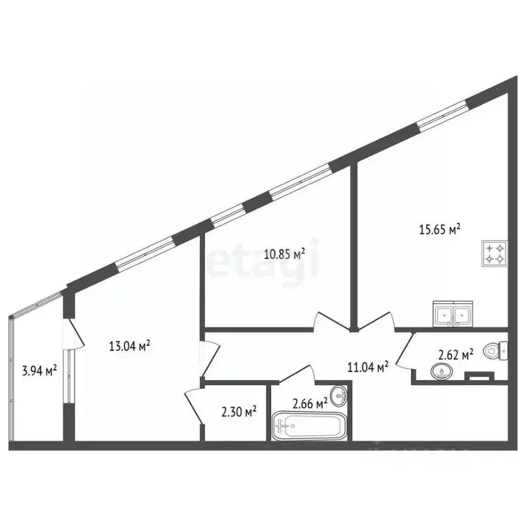 2-к кв. Санкт-Петербург Кузнецовская ул., 58к1 (54.7 м) - Фото 2