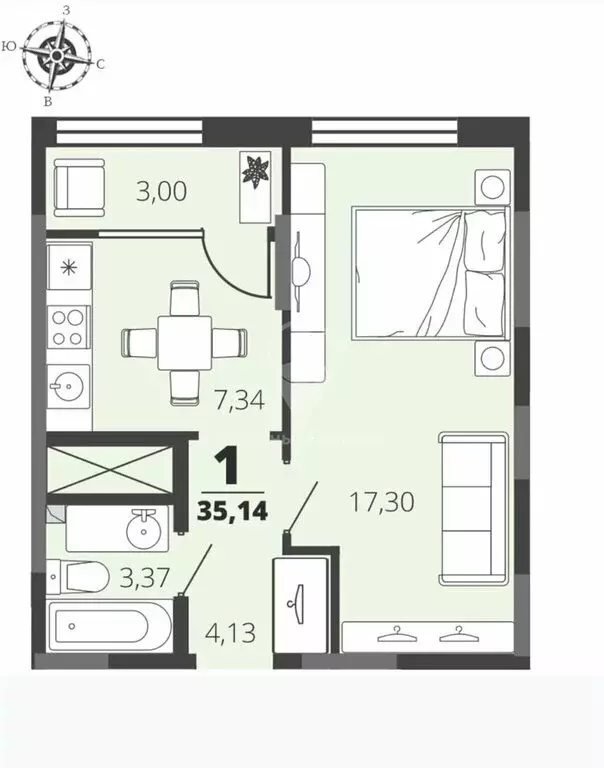 1-комнатная квартира: Рязань, микрорайон Олимпийский Городок, 4 (35 м) - Фото 0