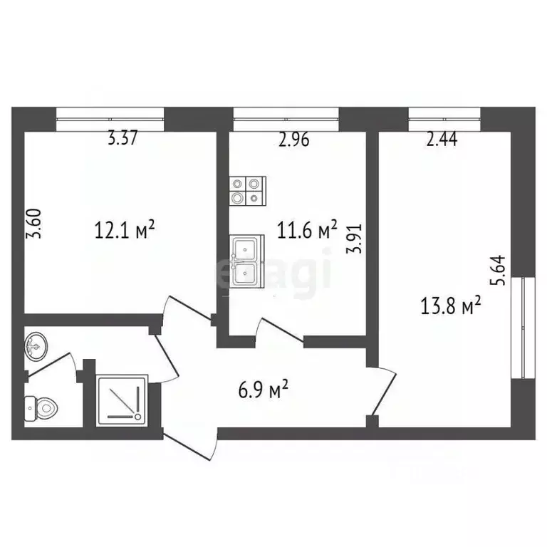 3-к кв. Челябинская область, Челябинск ул. Энергетиков, 4 (48.6 м) - Фото 1